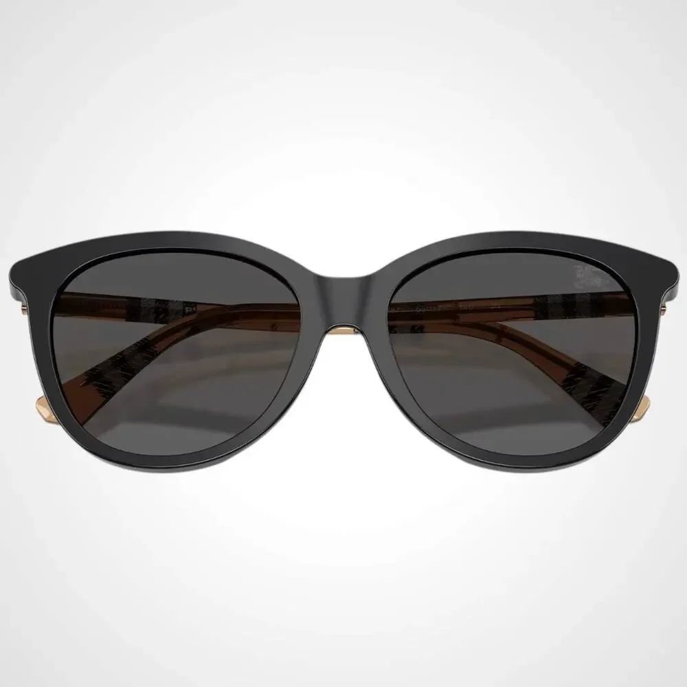 New Burberry Sunglasses Black Front Round Pantos Frame Checkered Arms Gray Lens - Picture 4 of 7